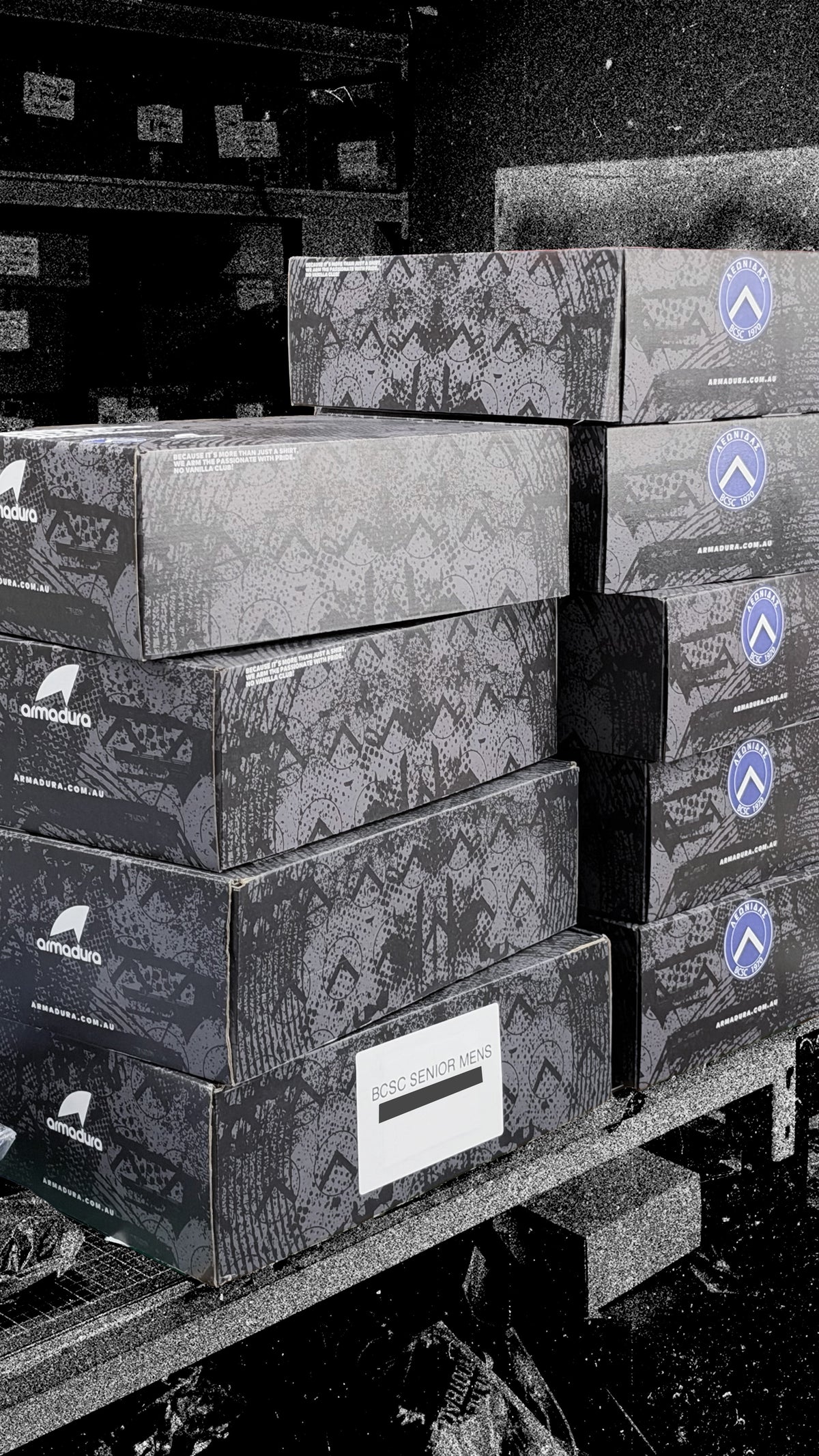 Club packs packed and ready on the ARMADURA warehouse bench